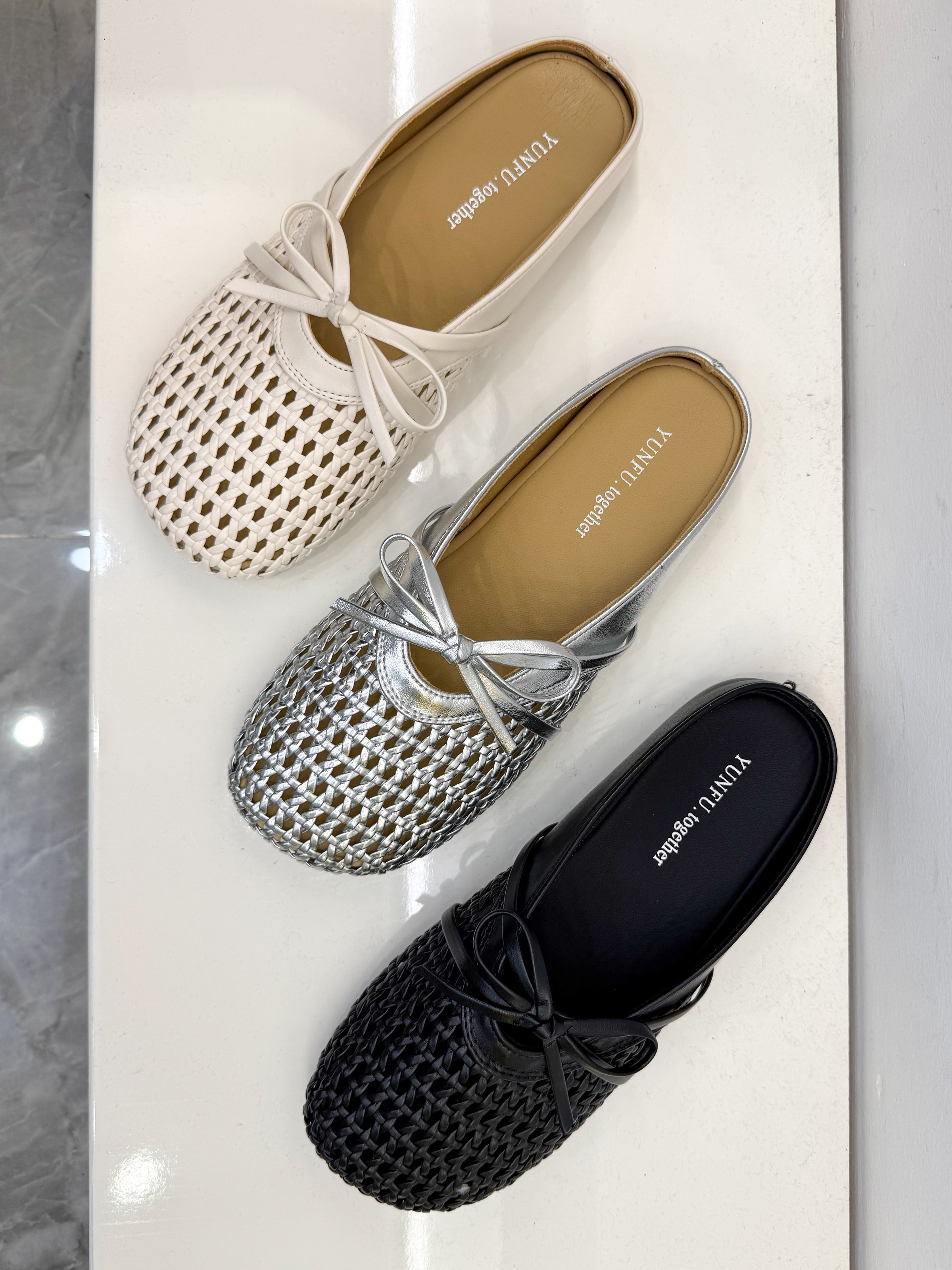【R58332】✨现货✨高品质PU渔网蝴蝶结凉鞋 ❤️