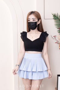 【T226341】独家爆款「短版」无袖叠层荷叶边时装上衣，后中拉链 ❤❤ 【A-R1-C4】