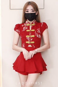 【SS3499】【LFW独家小圆饼】高品质两件式新中式高端国风提花旗袍套装 精致金线盘扣提花旗袍上衣➕荷叶下摆西装高腰百搭裤裙 ❤️❤️【A-R3-C6】