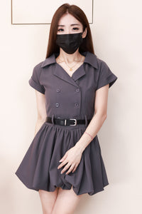 【D2975】高品质翻领短袖减龄韩式西装花苞连身裙子，内层有里布短裤 #配送腰带 ❤❤【B-R2-C6】