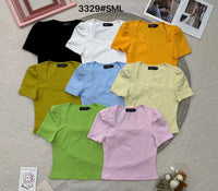 【T3329】独家爆款方领短袖纯棉弹力简约休闲百搭上衣 ❤️❤️ 【A-R3-C2】