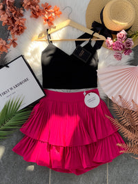 【S68114】【独家小圆饼】双层蛋糕百褶荷叶边高腰显瘦西装裙子，内层里布短裤【B-R1-C2】