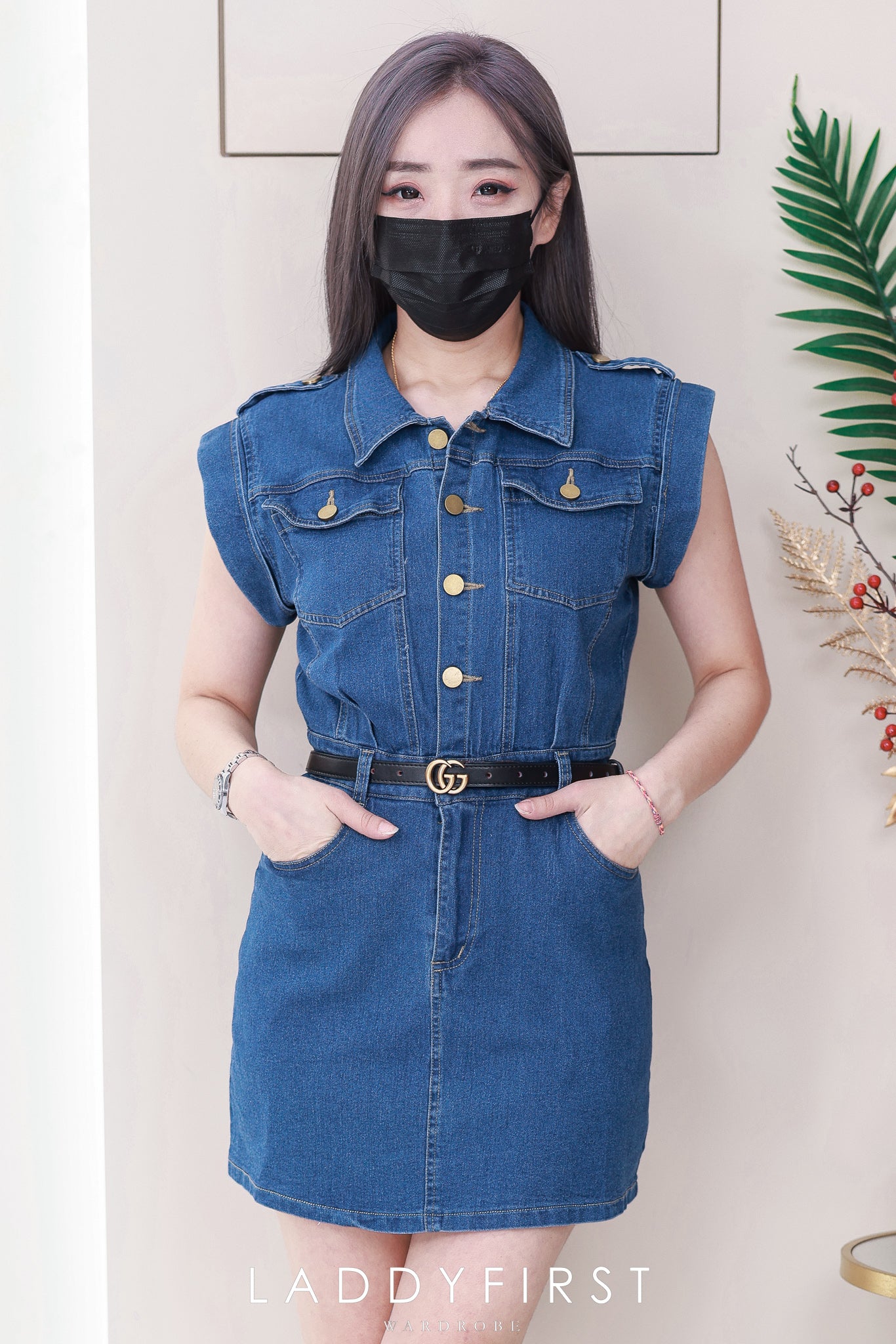 【D121443】高品质韩风简约翻领短袖COTTON JEANS牛仔连身裙子，内层有安全裤，有口袋 ❤️❤️