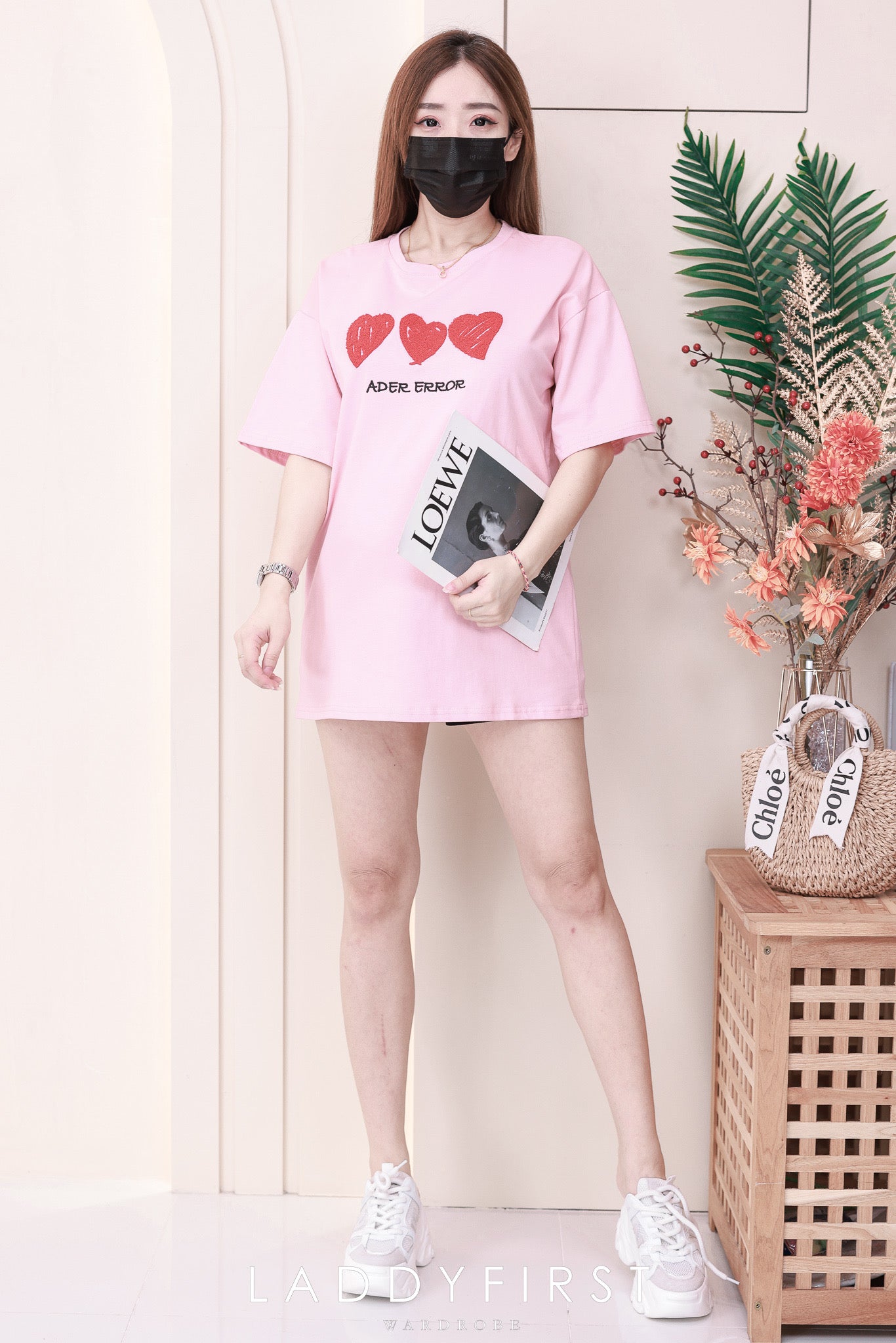 【O7600】爱心毛巾绣圆领短袖 Oversized 上衣❤️❤️