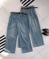 【L90351】高品质天丝牛仔阔脚直筒高腰长裤 ，搭配配送腰带，有口袋 ❤️❤️ 【A-R1-C2】
