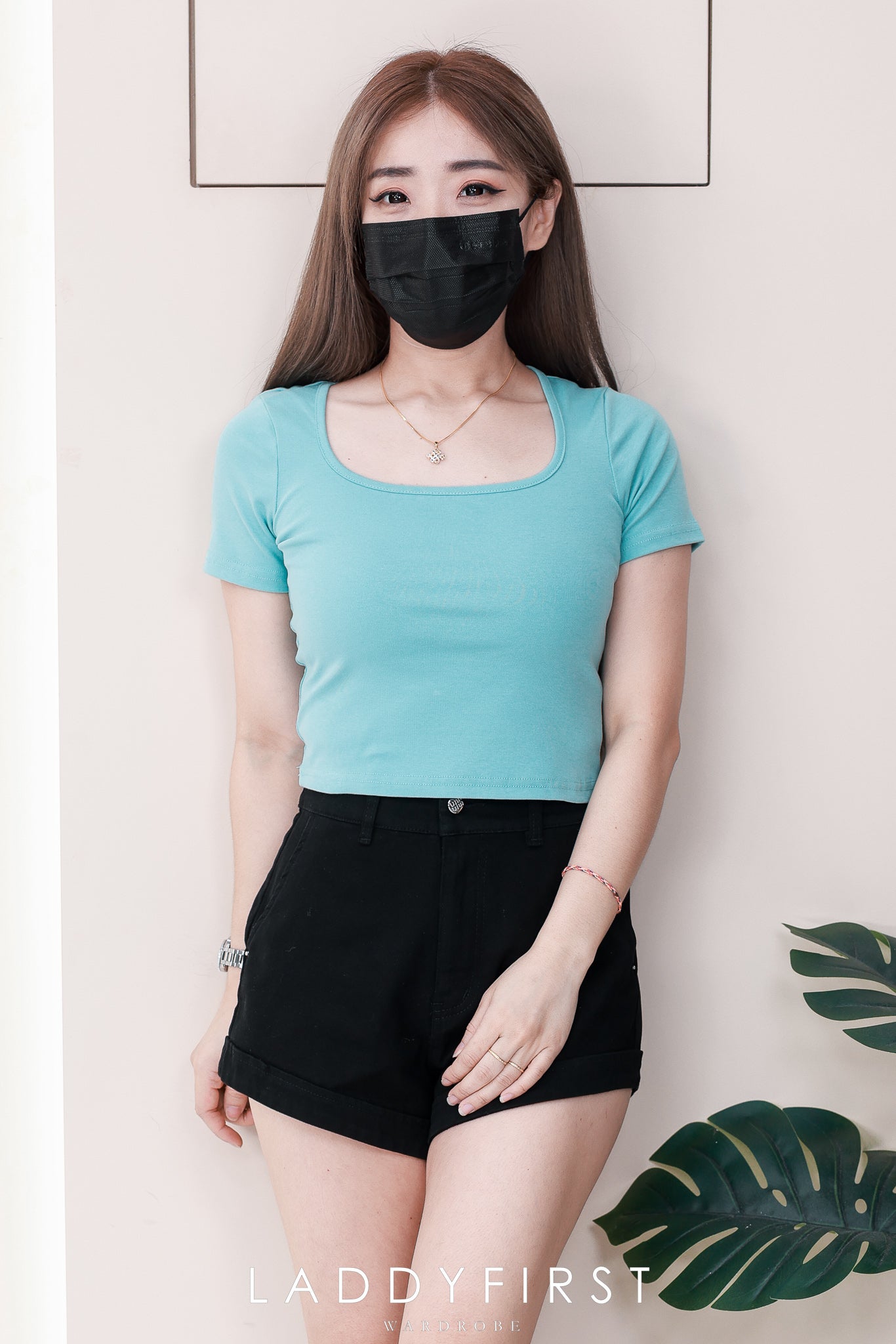 【T50155】独家爆款高品质方领短袖纯棉弹力简约日常百搭款上衣 ❤❤ 【B-R1-C5】