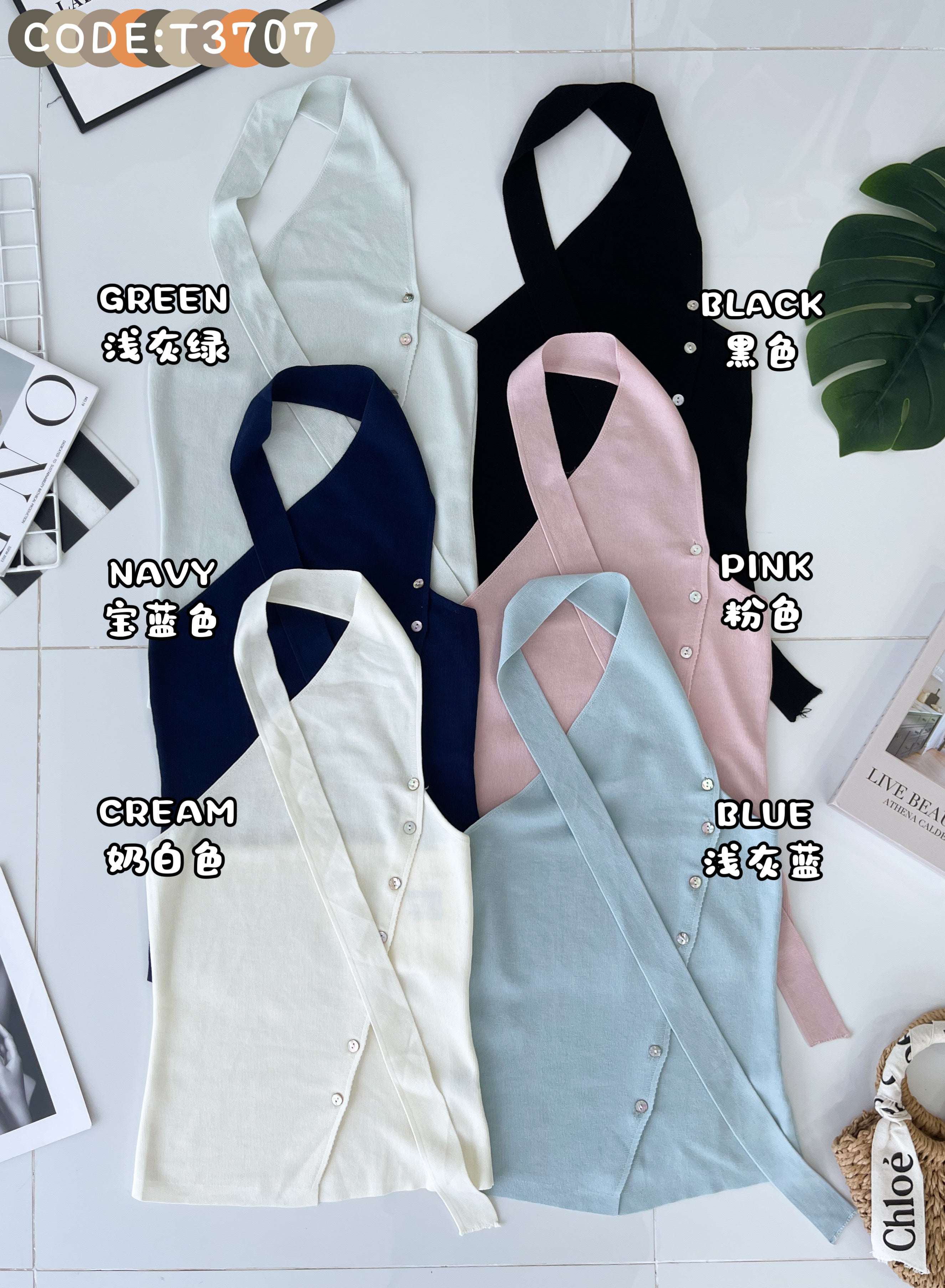【T3707】🌟现货🌟 设计感满满斜肩小露锁骨针织弹力时装上衣
