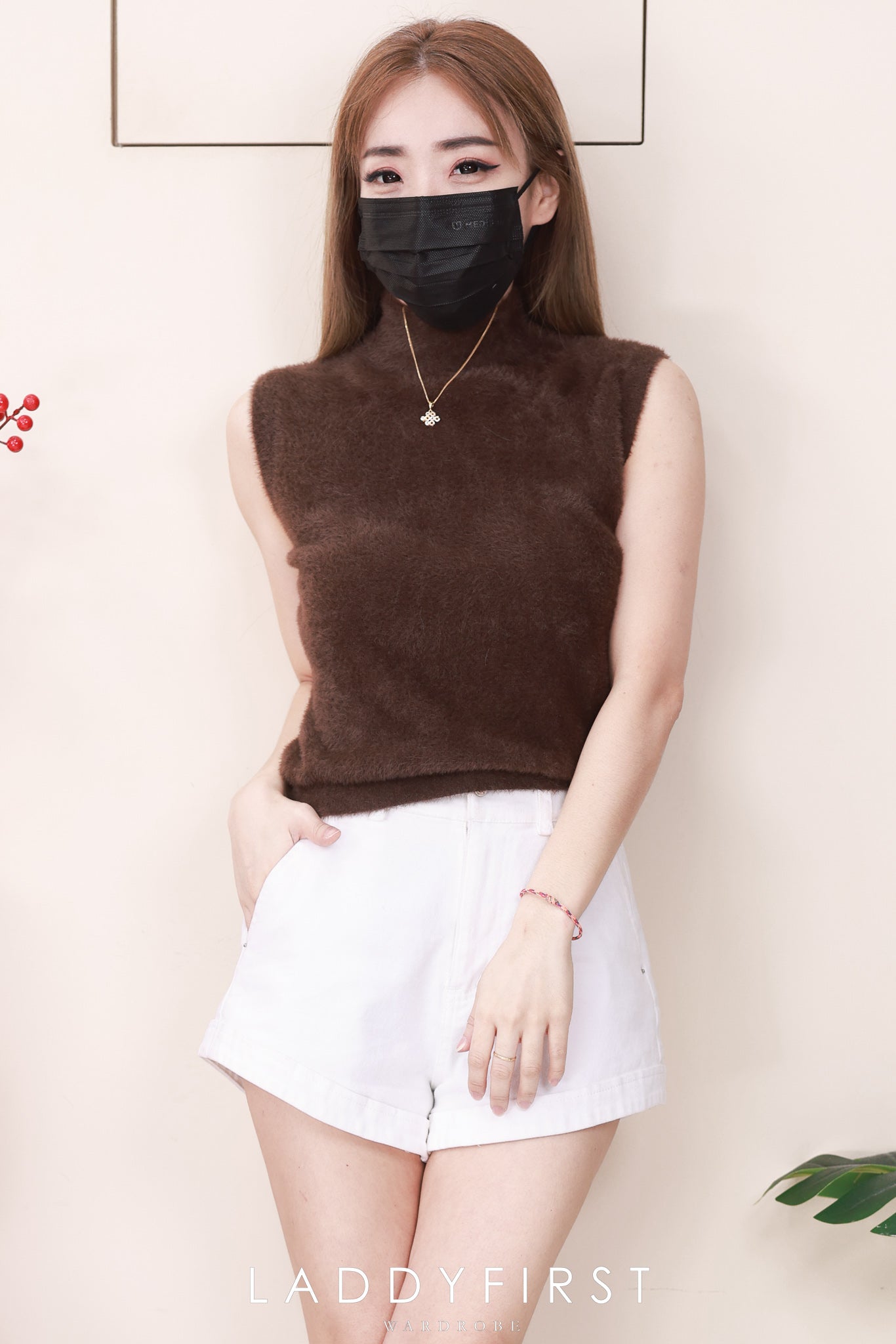 【T7044】高品质微高领针织弹力柔软细腻毛毛无袖上衣 ❤❤