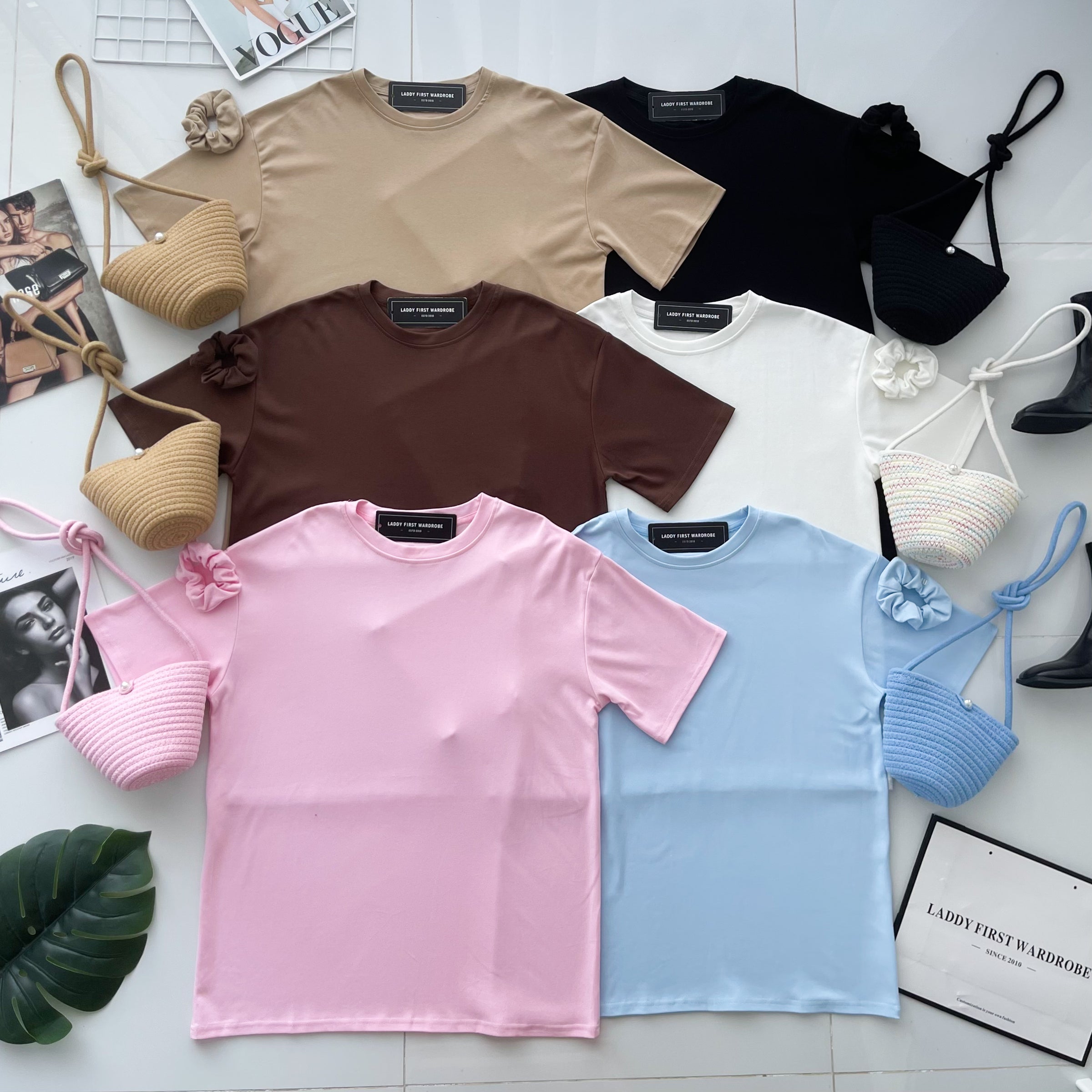 【O1160】高品质三件套男女同款纯棉Oversized 潮流时尚上衣 ❤️❤️ 上衣➕包包➕发圈【A-RU9】