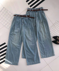 【L90351】高品质天丝牛仔阔脚直筒高腰长裤 ，搭配配送腰带，有口袋 ❤️❤️ 【A-R1-C2】