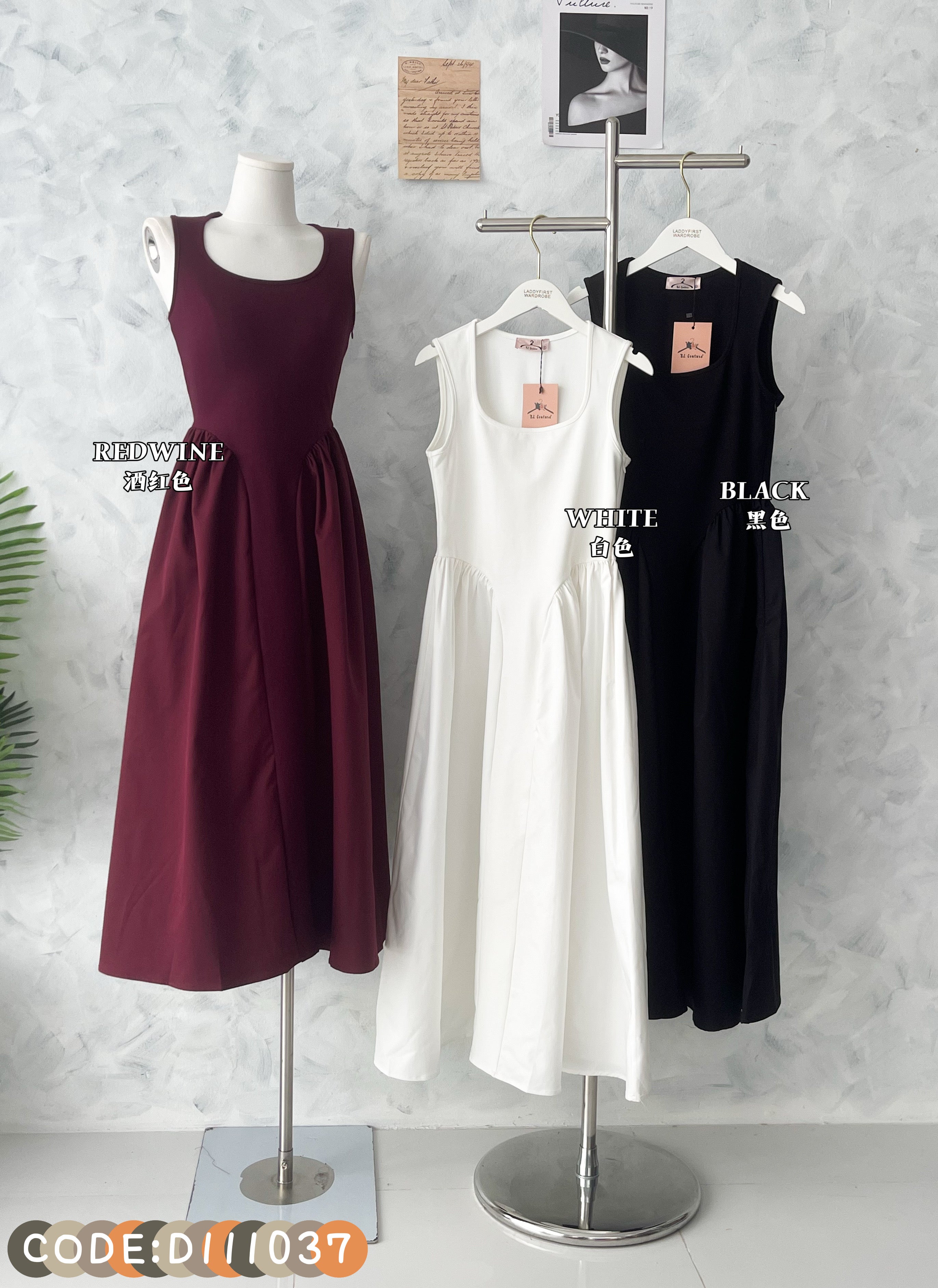 【D111037】高品质罗马弹力上衣拼接西装无袖连身长裙 ❤❤【B-R1-C2】