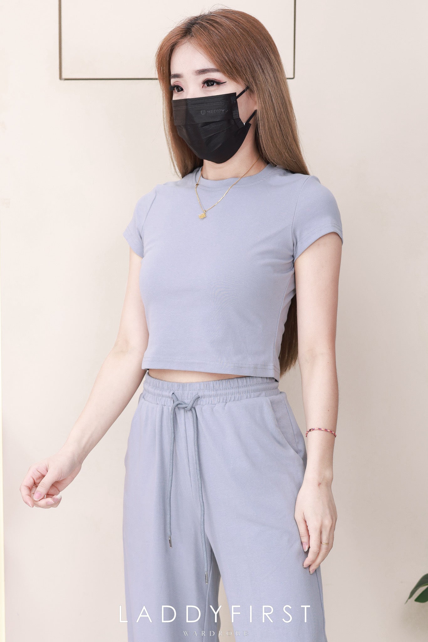 【SS21830 / 3453】高品质两件式纯棉弹力简约休闲百搭套装 纯棉弹力百搭上衣➕松紧腰弹力休闲百搭长裤，有口袋 ❤️❤️