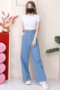 【L5822】高品质COTTON JEANS气质直筒阔脚牛仔百搭长裤，有口袋 ❤️❤️【A-R1-C3】