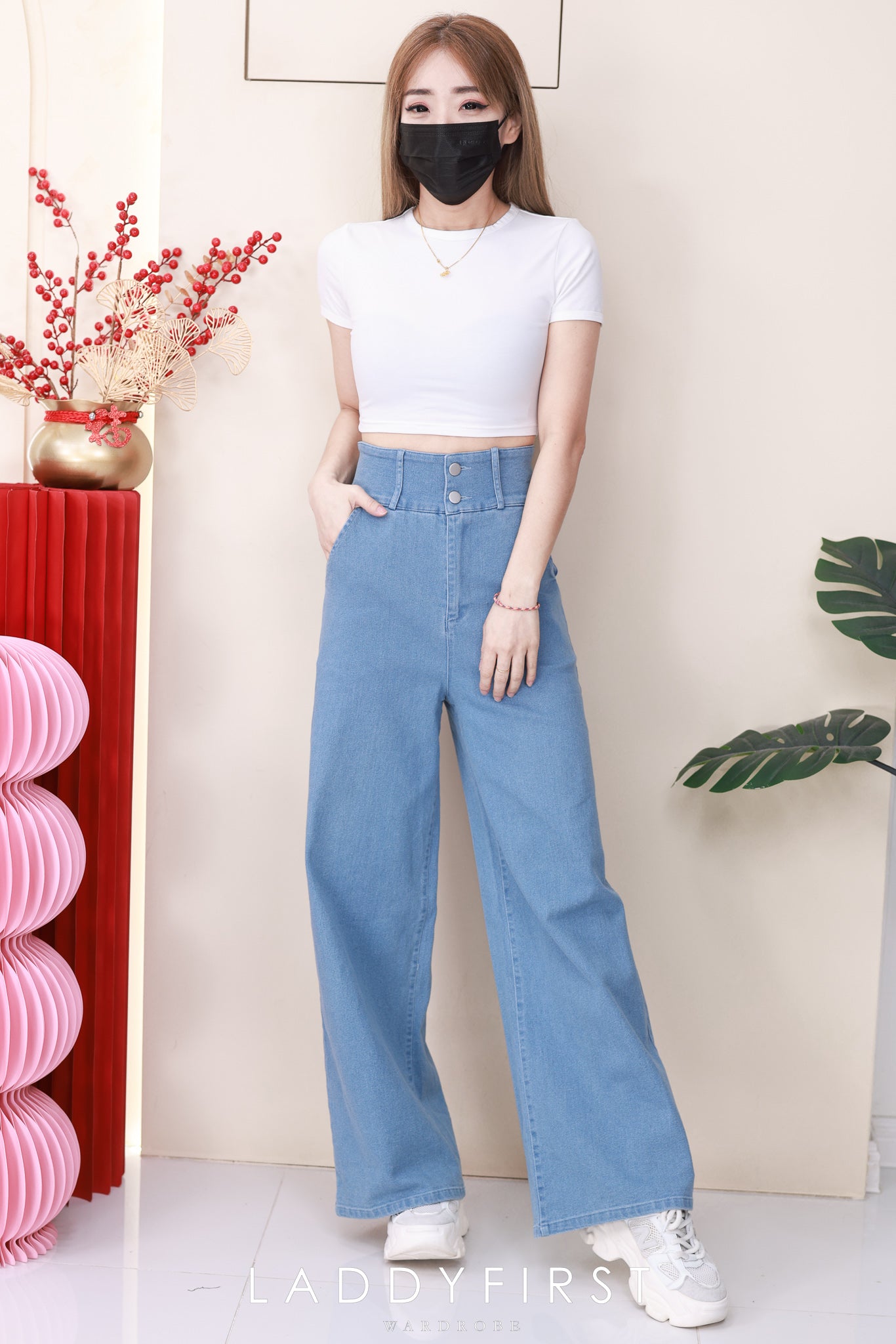 【L5822】高品质COTTON JEANS气质直筒阔脚牛仔百搭长裤，有口袋 ❤️❤️【A-R1-C3】