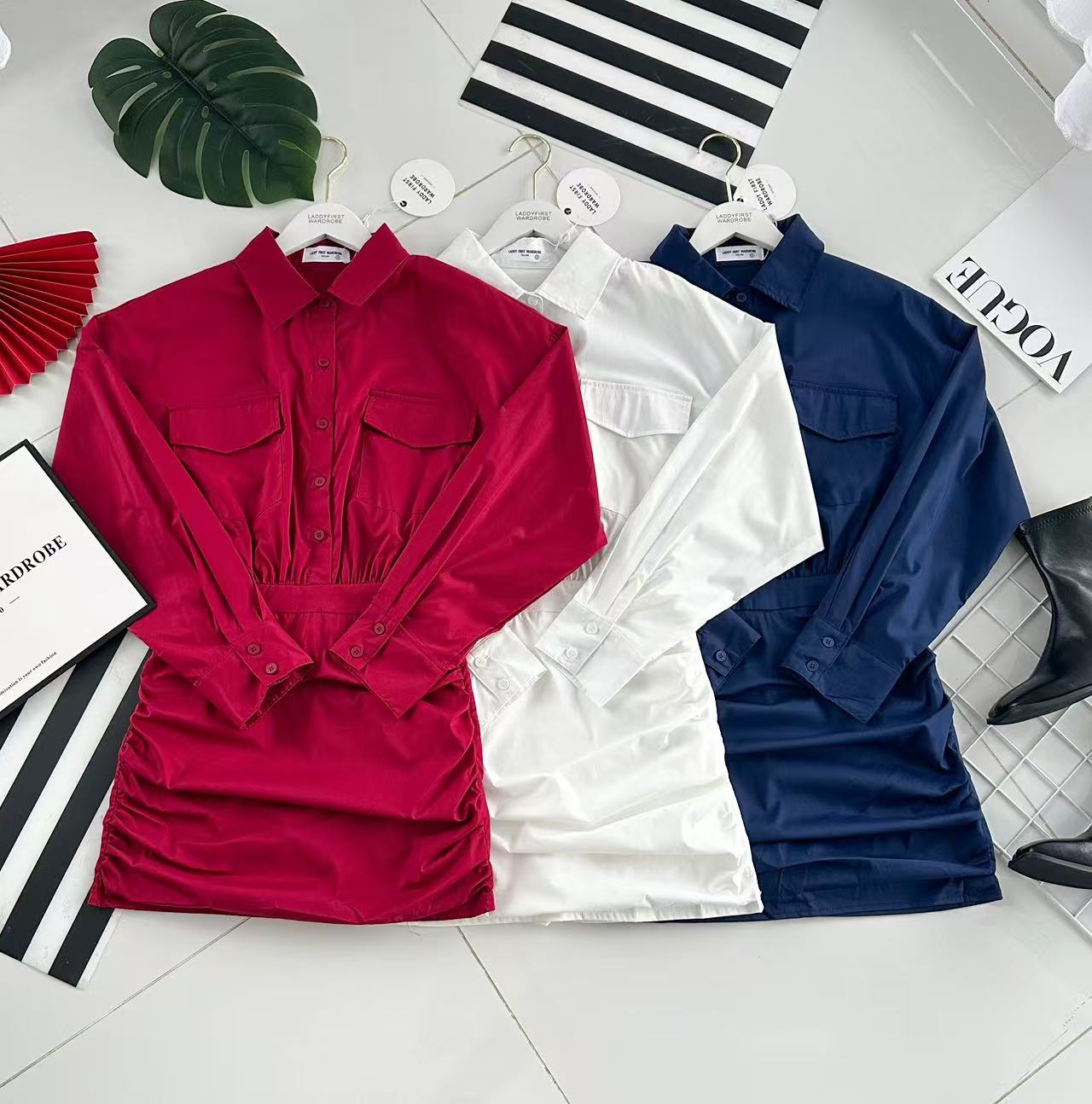 【D3488】🧧 宠粉福利回馈 🧧 【LFW独家小圆饼】高品质法式翻领长袖收腰显示包臀衬衫连身裙子 ❤️❤️ 【D-R2-C1】