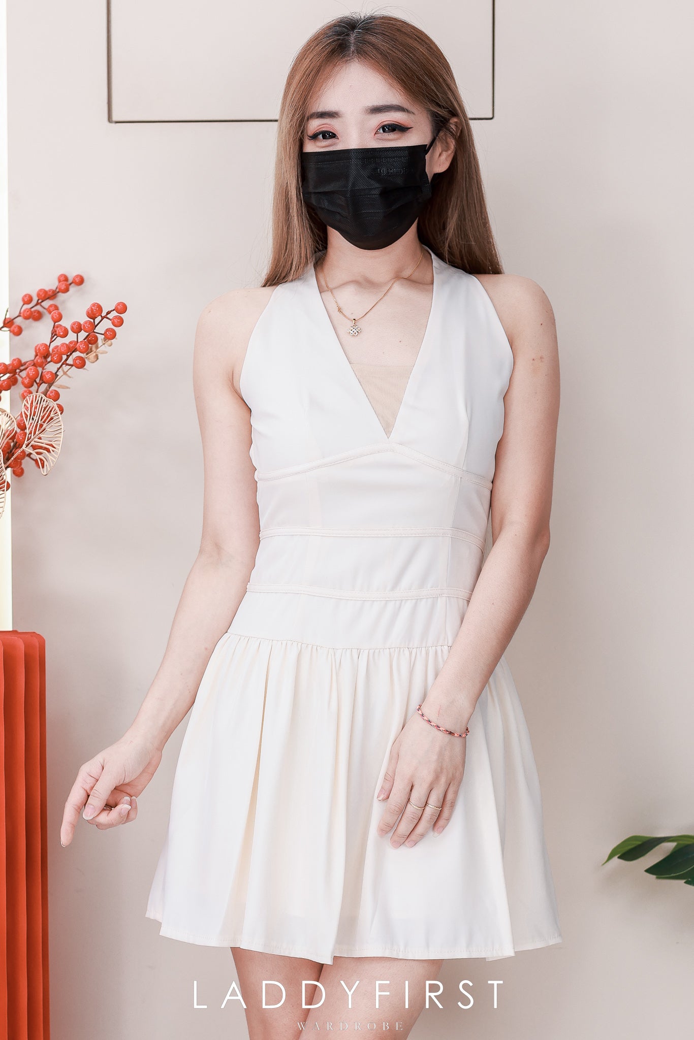 【D520216】【补厂家现货⚡️⚡️】高品质拼接V领网纱雪纺无袖连身裙子 ❤❤