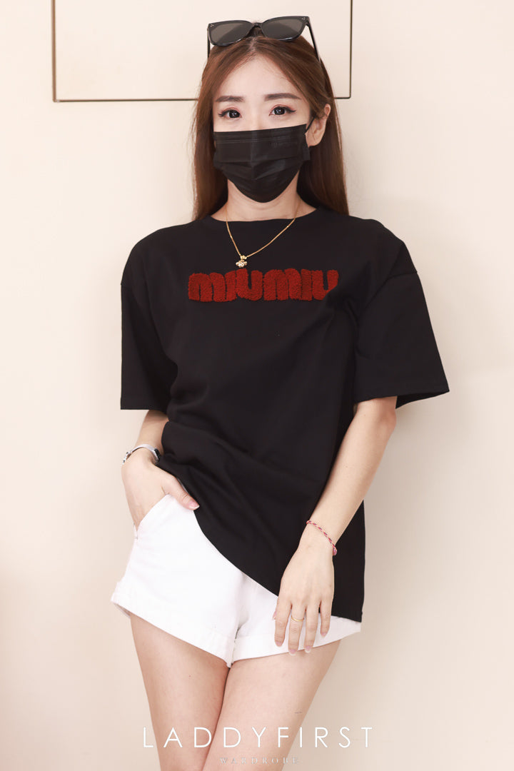 【O7538】高品质毛巾绣字母MIUMIU领短袖 Oversized 休闲上衣❤️❤️【A-RU2】