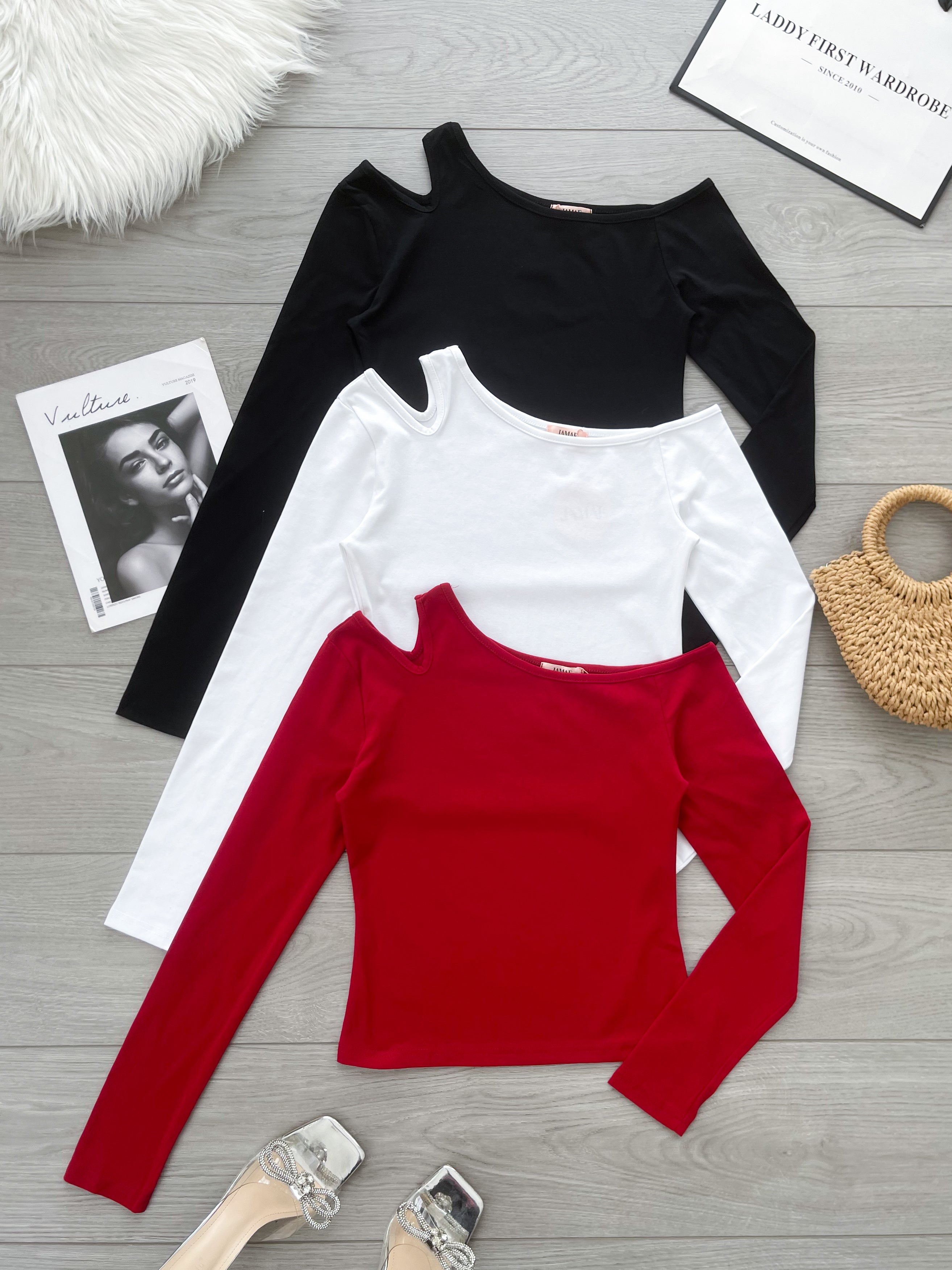 【T98879】高品质纯棉弹力斜肩长袖百搭上衣 ❤️❤️