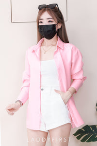 【T80340】＊订单不断＊ 独家爆款高品质韩式宽松版多巴胺色系翻领长袖西装衬衫上衣❤️【A-R1-C5】