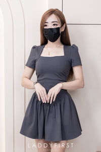 【D30728】韩式气质方领收腰显瘦罗马连身裙子 ❤️❤️【B-RU-C6】