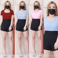 【T50152】LFW独家爆款高品质无痕双层方领短袖纯棉弹力简约日常百搭款上衣 ❤❤ 【A-R1-C3】