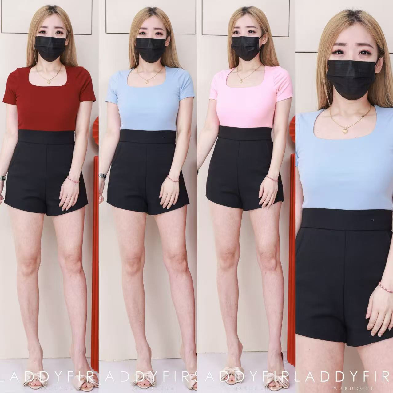 【T50152】LFW独家爆款高品质无痕双层方领短袖纯棉弹力简约日常百搭款上衣 ❤❤ 【A-R1-C3】