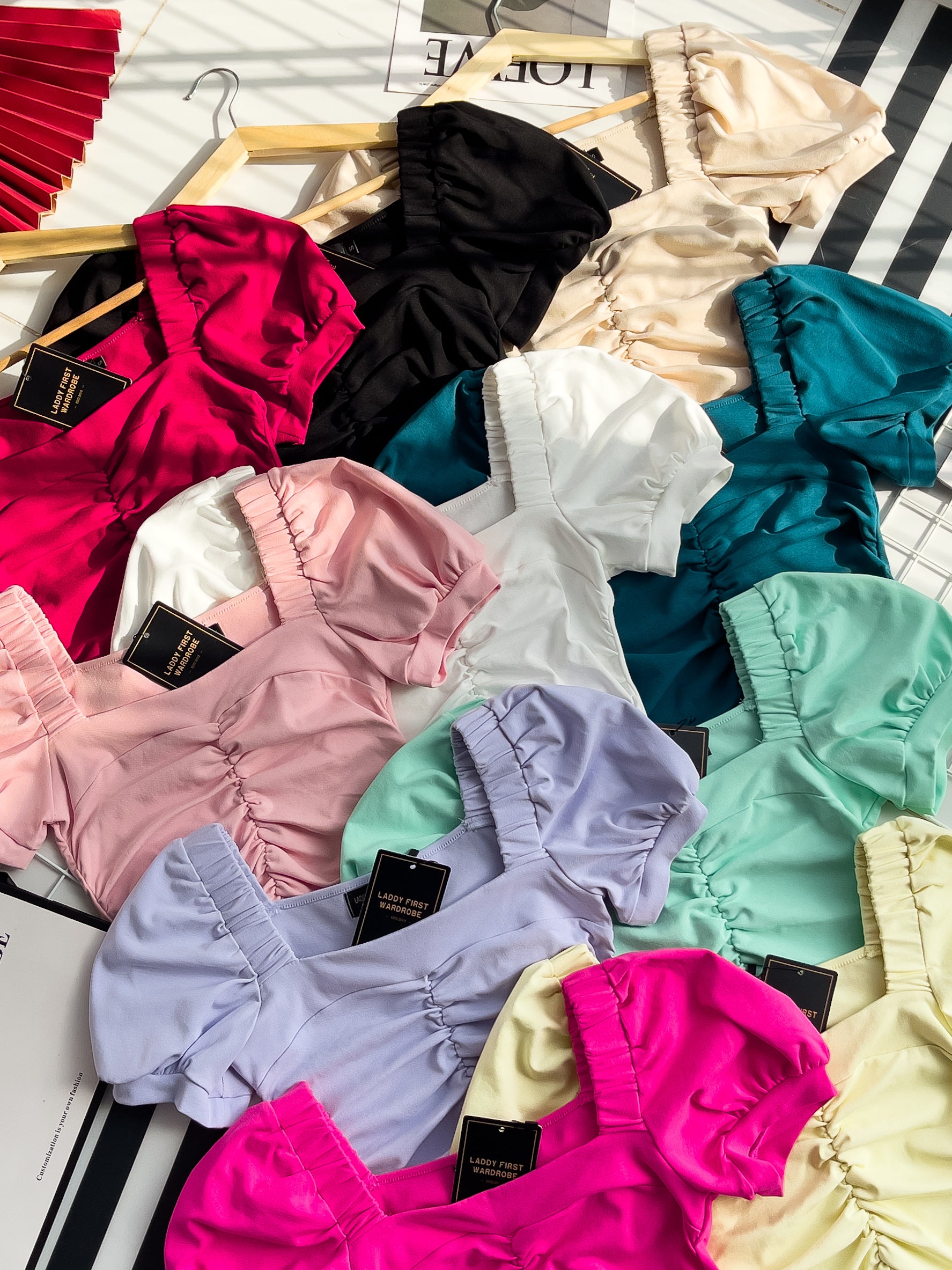 【T3408】独家爆款方领宫廷袖皱褶修身设计纯棉弹力百搭上衣 ❤❤ 【A-R1-C5】