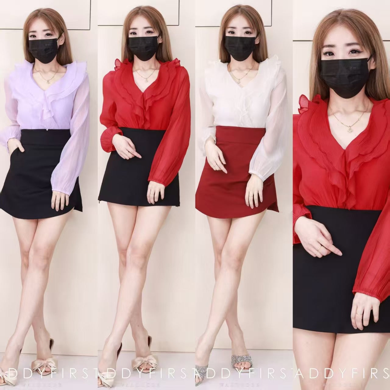 【T2740】高品质日系温柔风荷叶边雪纺长袖上衣 ❤❤