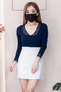 【T98598】高品质U领蕾丝边拼接双层纯棉弹力长袖百搭上衣 ❤❤【A-R1-C1】