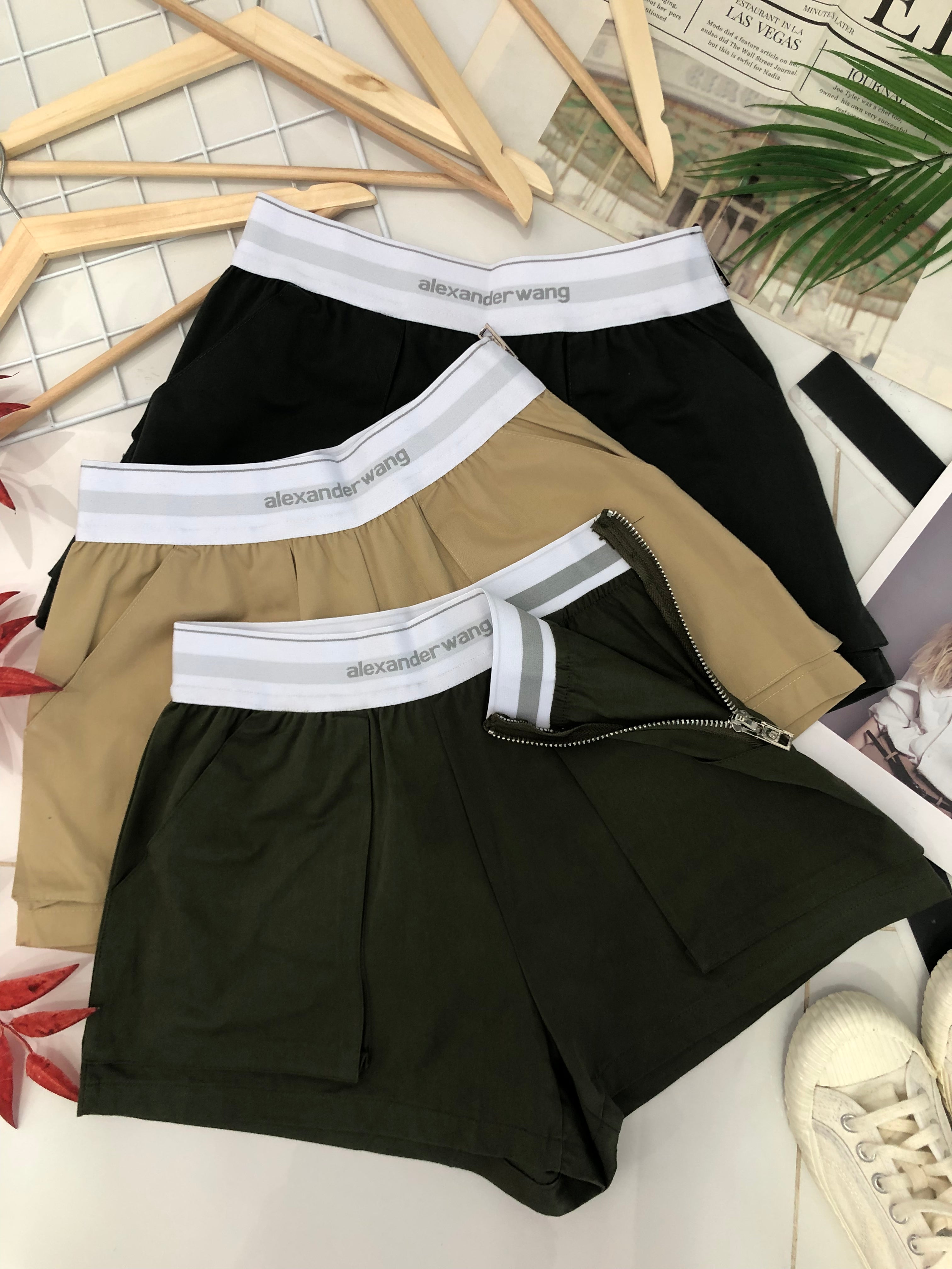 【S6767】高品质高腰织带弹力拼接牛仔阔腿时尚百搭短裤，有口袋 ❤️❤️