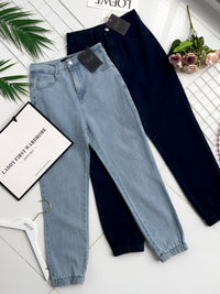 【L98655】独家爆款高品质COTTON JEANS牛仔弹力收口束脚高腰休闲百搭长裤，有口袋 ❤️❤️ #牛仔弹力面料【A-R3-C1】