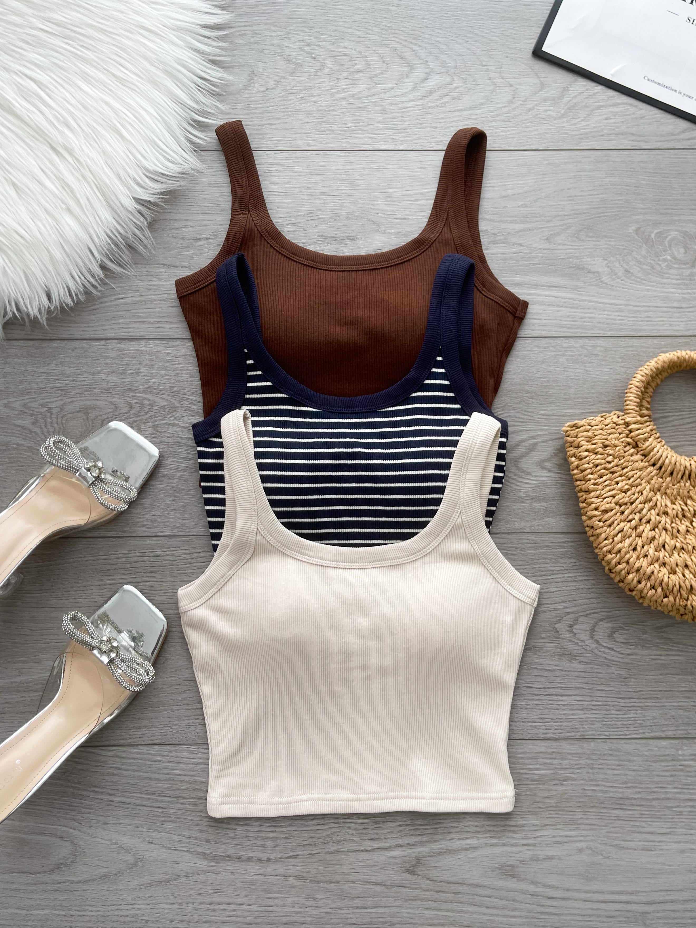 【T80562】高品质螺纹弹力带胸垫无袖百搭背心上衣 ❤️❤️