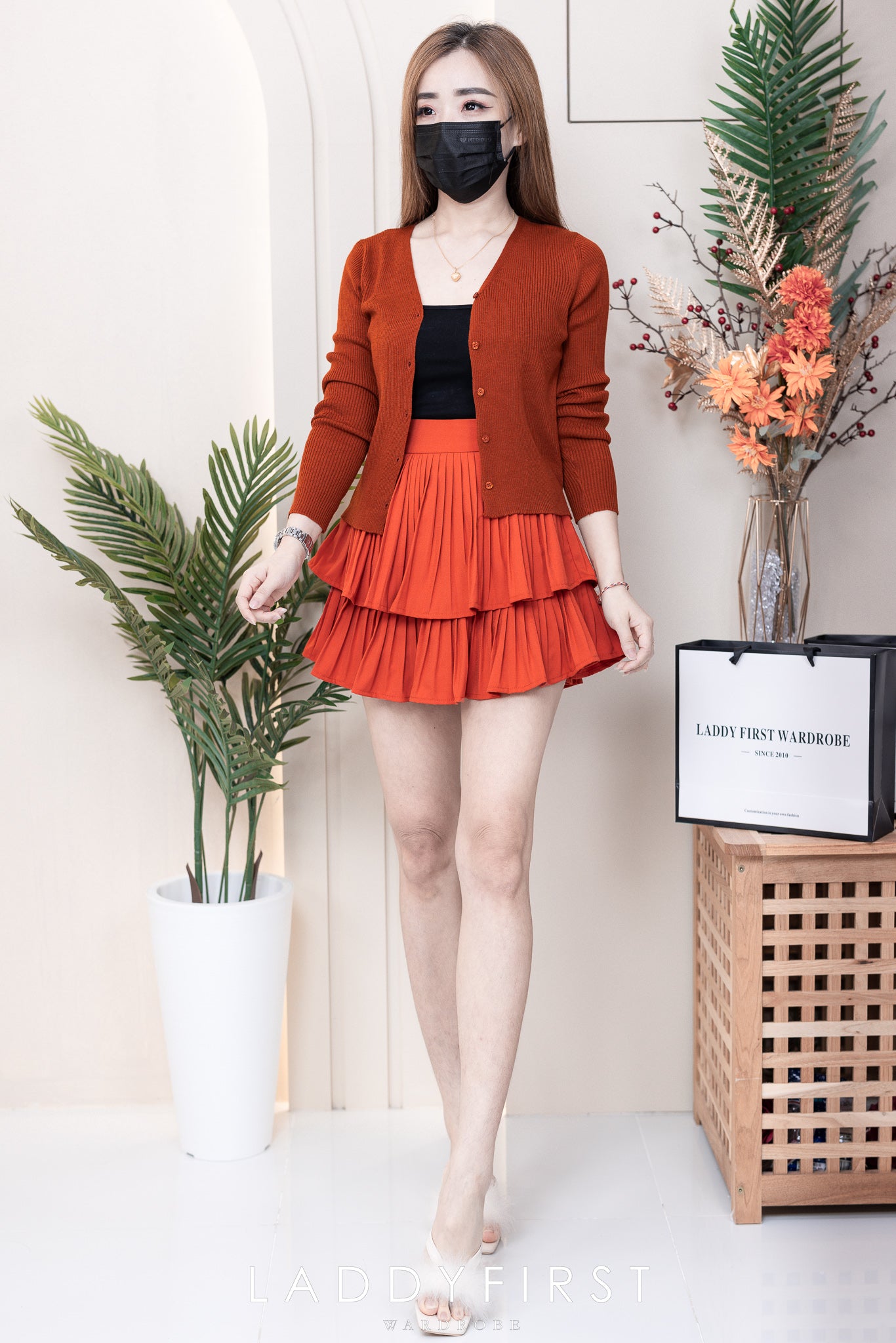 【S68114】【独家小圆饼】双层蛋糕百褶荷叶边高腰显瘦西装裙子，内层里布短裤【B-R1-C2】