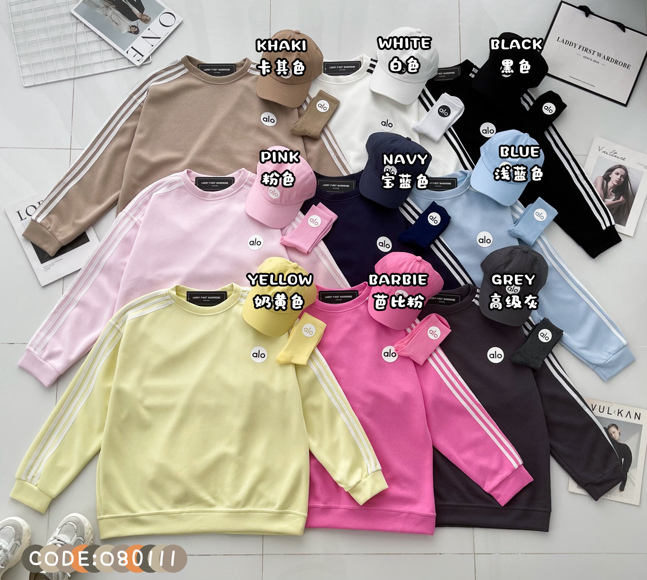 【O80111-1】⚡补货预订款⚡高品质三件套男女同款厚实卫衣棉Oversized 潮流时尚长袖上衣 ❤️❤️ 上衣👕➕帽子🧢➕袜子🧦