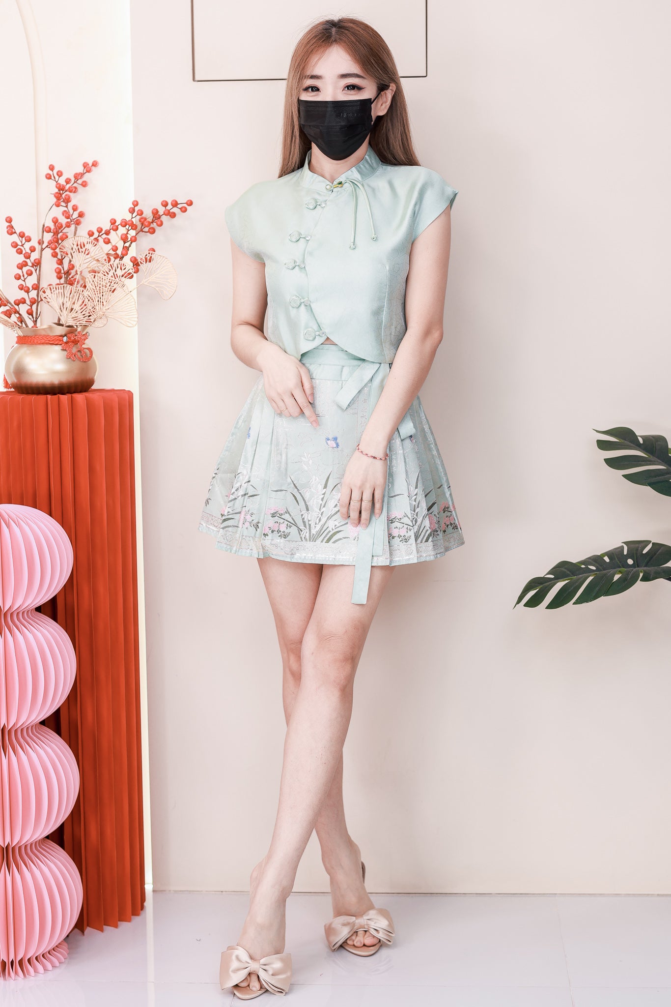 【SS6772-1】⚡补货预订款⚡高品质两件式高贵贵气马金线面裙套装 旗袍上衣➕精致金线百褶马面裙子，内层有里布短裤 ❤️❤️