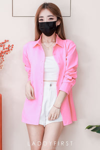 【T80340】＊订单不断＊ 独家爆款高品质韩式宽松版多巴胺色系翻领长袖西装衬衫上衣❤️【A-R1-C5】