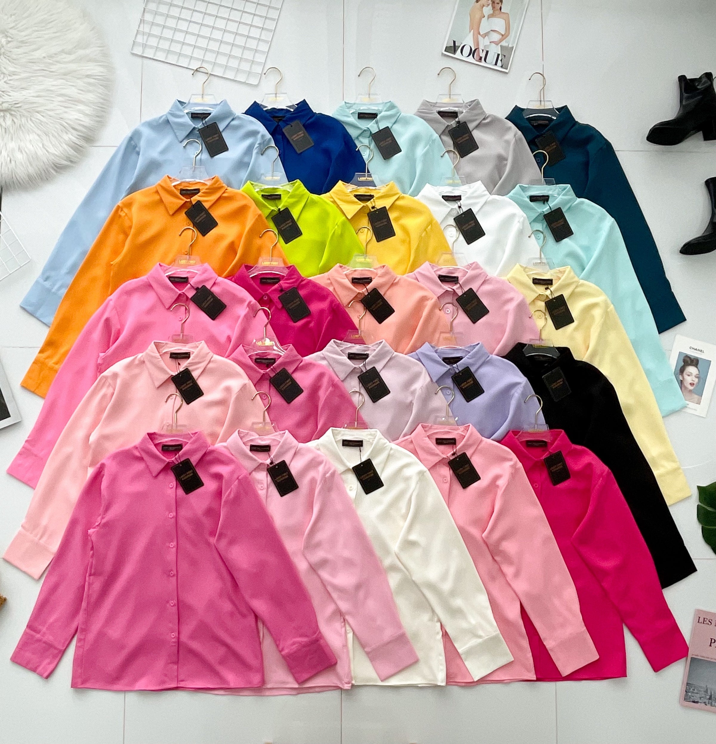 【T80340】＊订单不断＊ 独家爆款高品质韩式宽松版多巴胺色系翻领长袖西装衬衫上衣❤️【A-R1-C5】