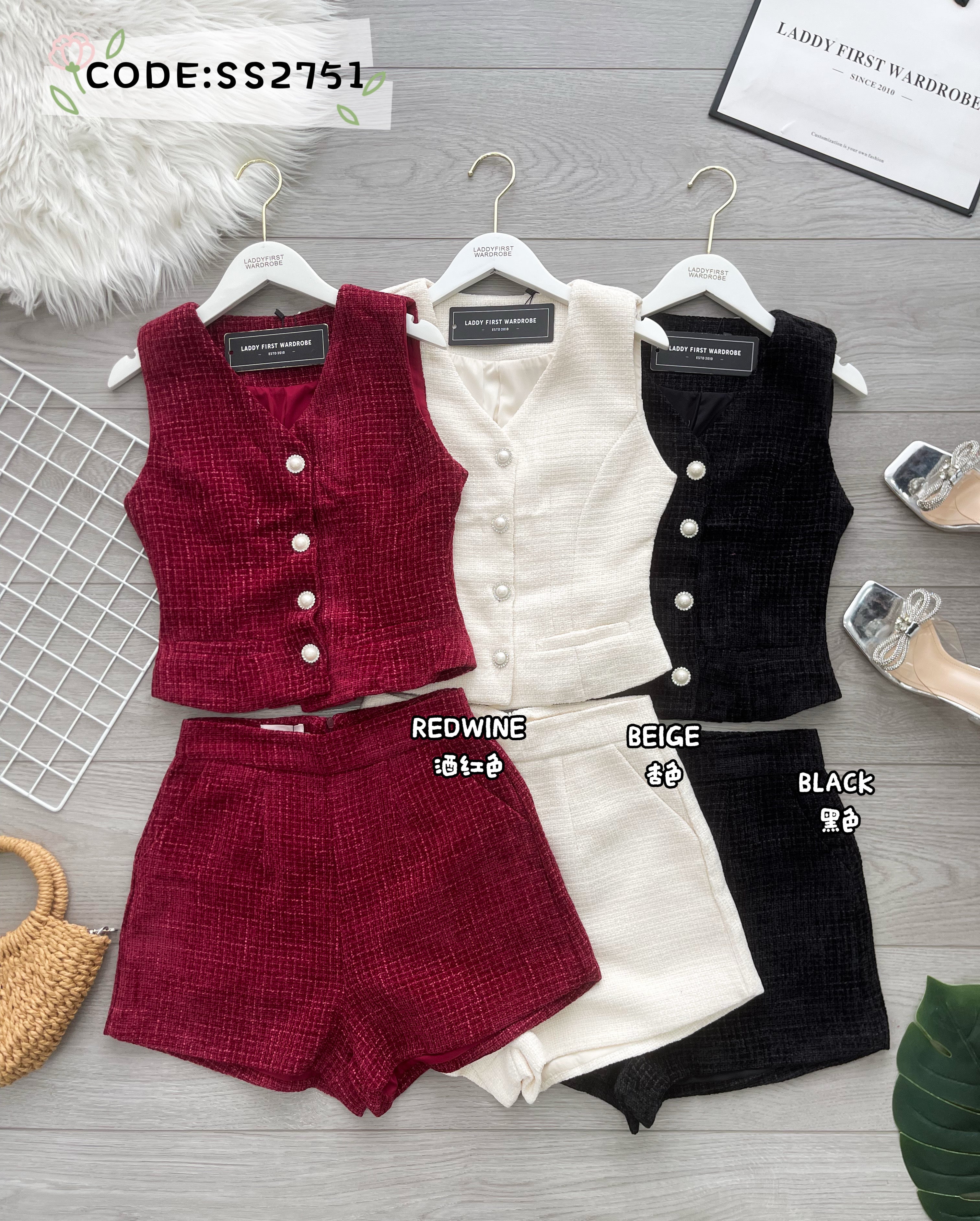 【SS2751】高品质两件式贵气马甲式小香风套装 马甲式小香风上衣➕小香风高腰百搭短裤，有口袋 ❤️❤️