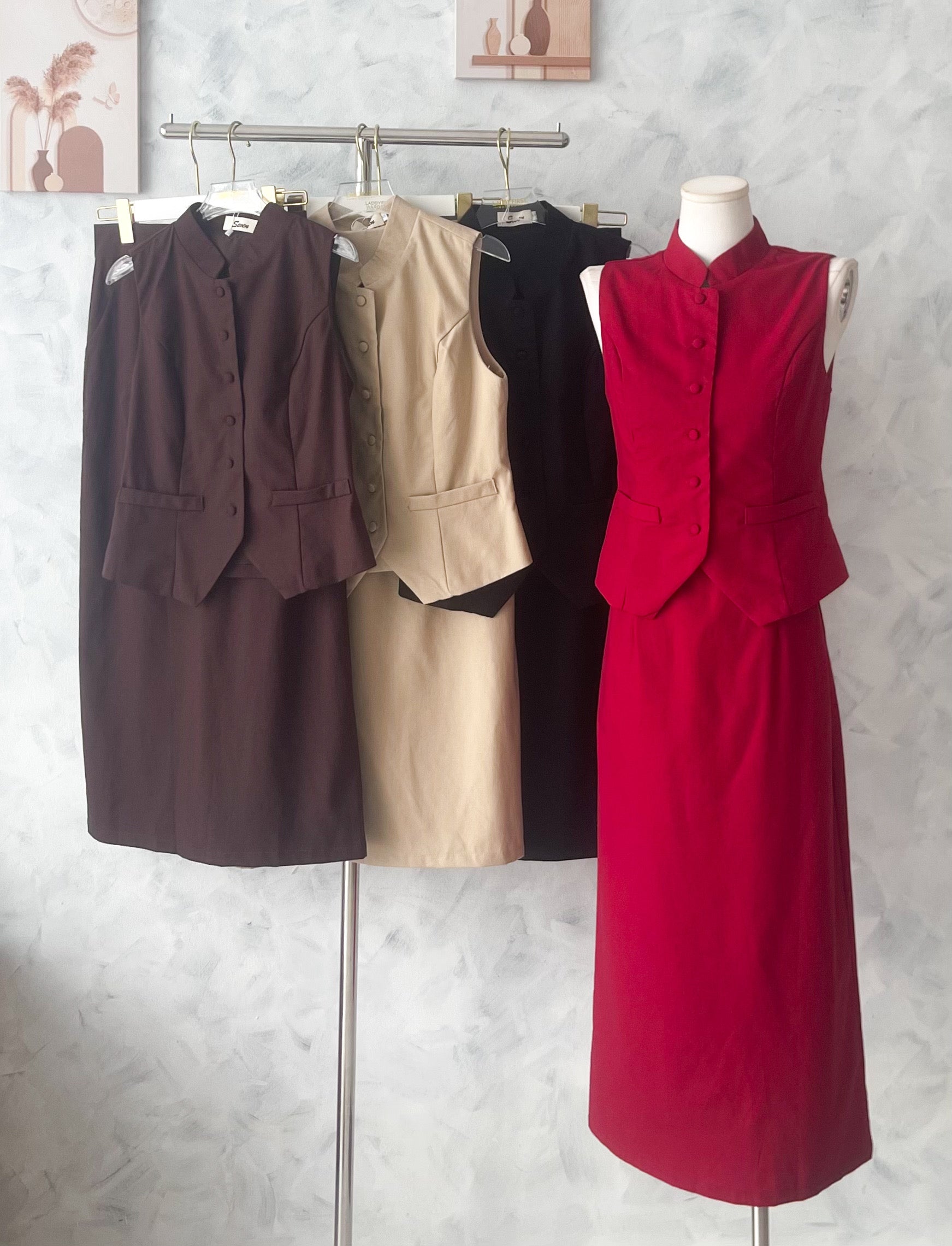 【SS82826】高品质两件式新中式棉麻套装 立领新中式马甲上衣➕棉麻高腰百搭裙子 ❤️❤️