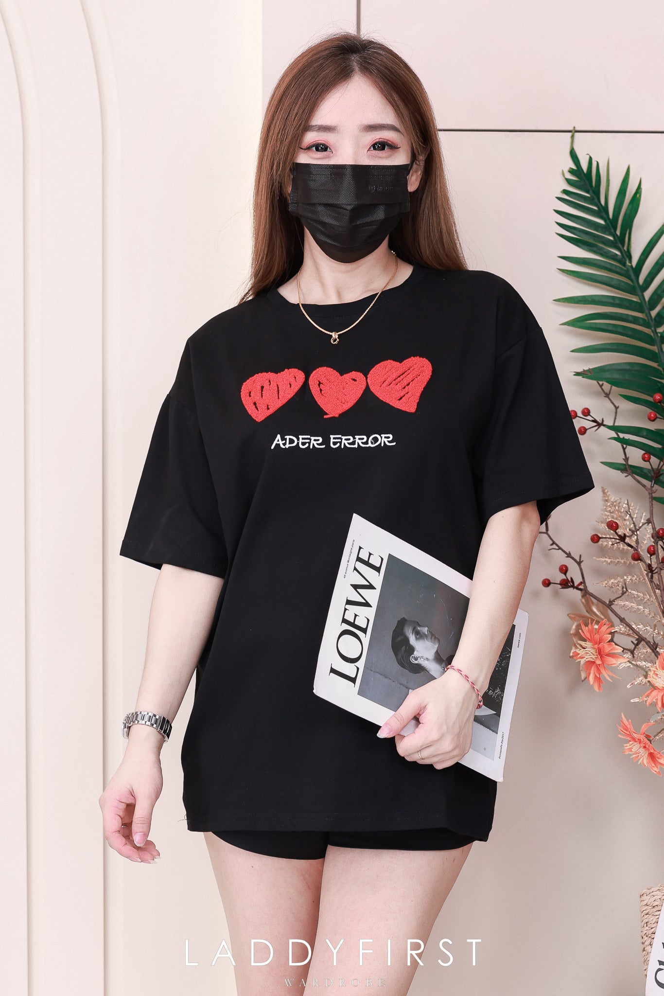 【O7600】爱心毛巾绣圆领短袖 Oversized 上衣❤️❤️