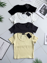 【T9001】独家爆款大U领螺纹弹力休闲百搭上衣【B-R1-C1】