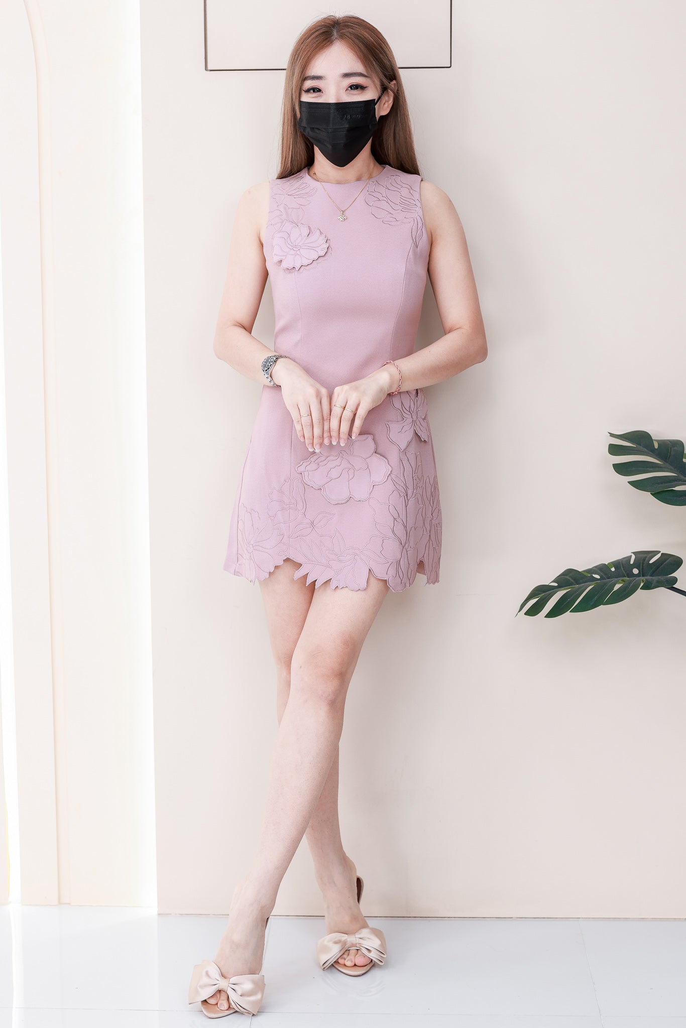 【D81616 / 65213】法式高级感立体绣花西装无袖连身裙子 ❤️❤️【A-R2-C2】