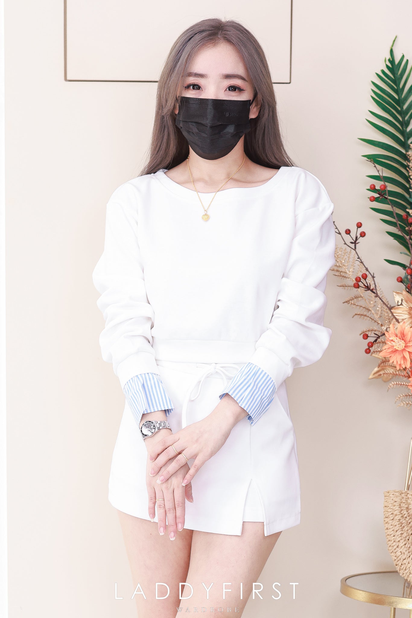 【SS6399-1】⚡补货预订款⚡高品质两件式卫衣棉气质休闲百搭套装 宽松版圆领长袖上衣➕前裙后裤高腰百搭裤裙，有口袋 ❤️❤️