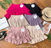 【S68114】【独家小圆饼】双层蛋糕百褶荷叶边高腰显瘦西装裙子，内层里布短裤【B-R1-C2】