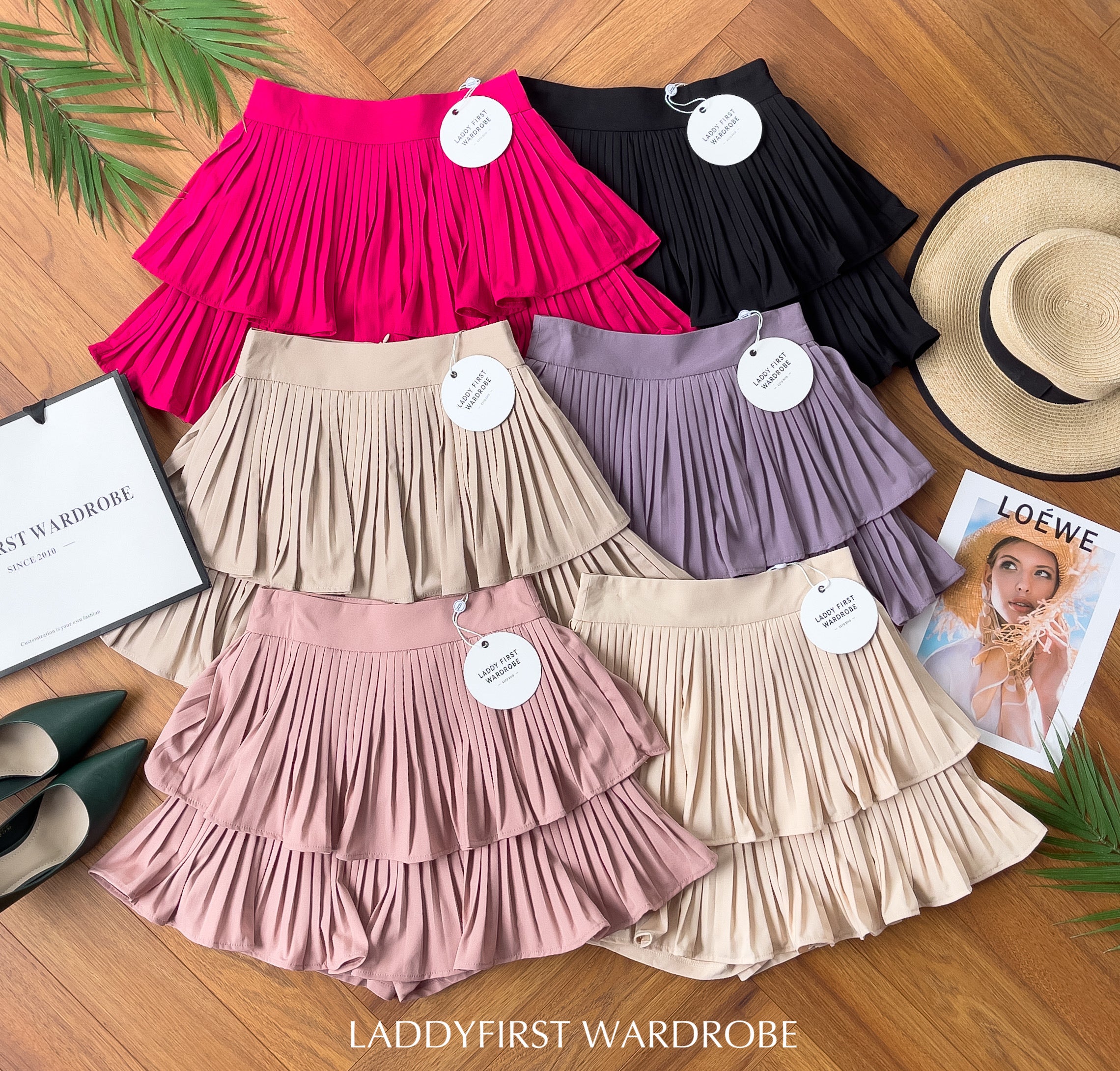 【S68114】【独家小圆饼】双层蛋糕百褶荷叶边高腰显瘦西装裙子，内层里布短裤【B-R1-C2】