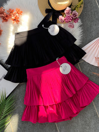 【S68114】【独家小圆饼】双层蛋糕百褶荷叶边高腰显瘦西装裙子，内层里布短裤【B-R1-C2】