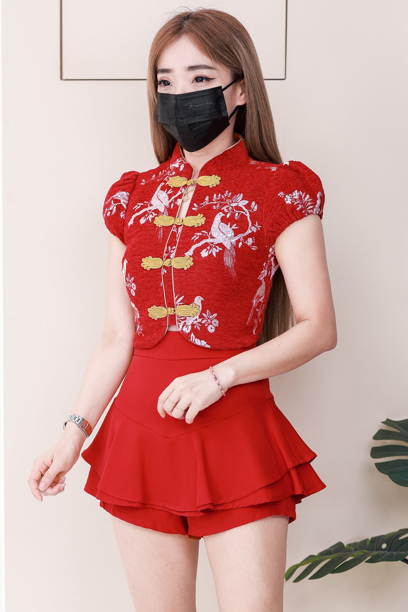 【SS3499】【LFW独家小圆饼】高品质两件式新中式高端国风提花旗袍套装 精致金线盘扣提花旗袍上衣➕荷叶下摆西装高腰百搭裤裙 ❤️❤️7