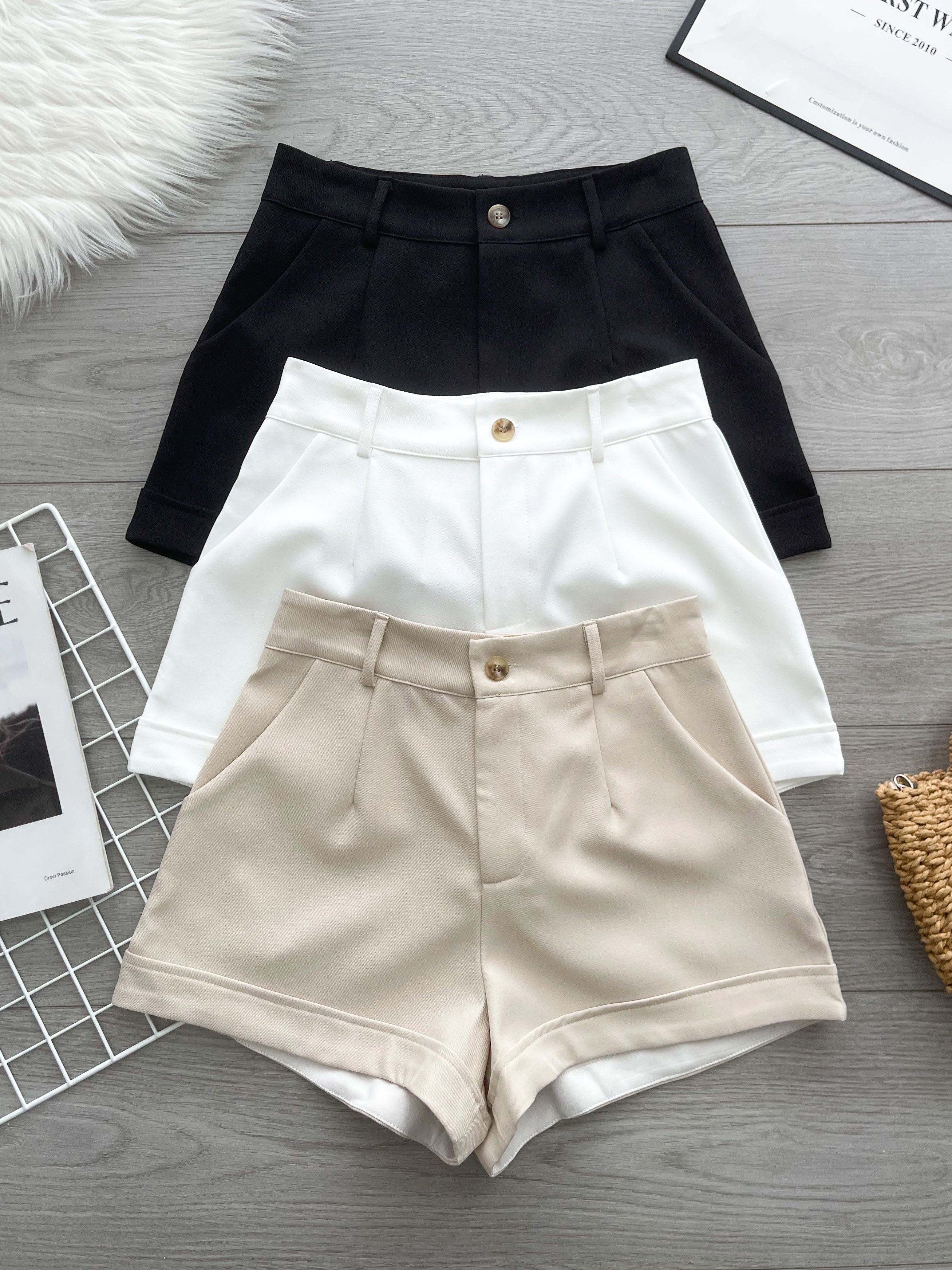 【S82622-1】⚡补货预订款⚡高品质西装极简简约A字百搭高腰短裤，有口袋 ❤️❤️