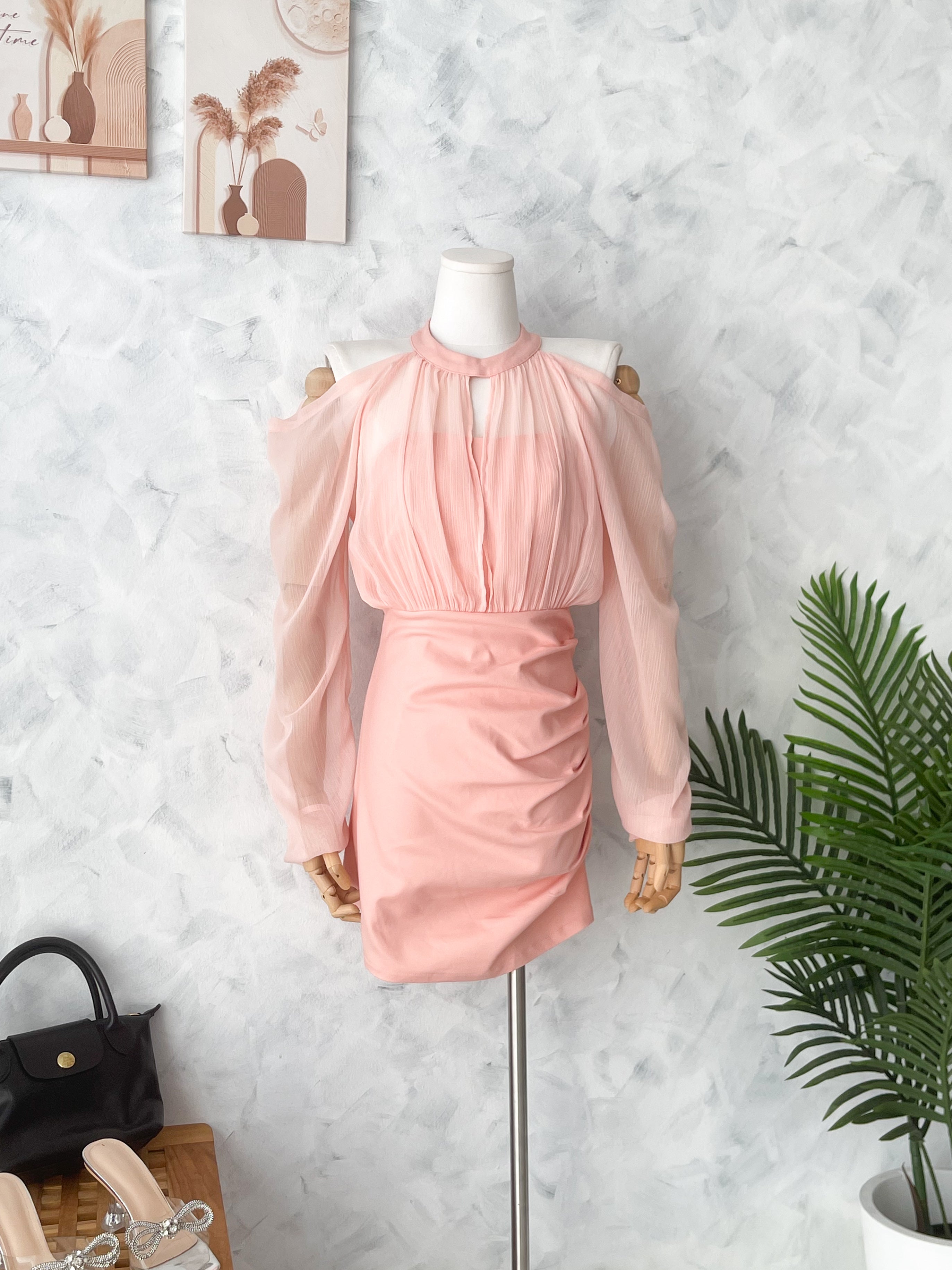 【D81698 / 65170】高品质高端气质西装拼接网纱露肩连身裙子 ❤❤ 【B-R1-C6】