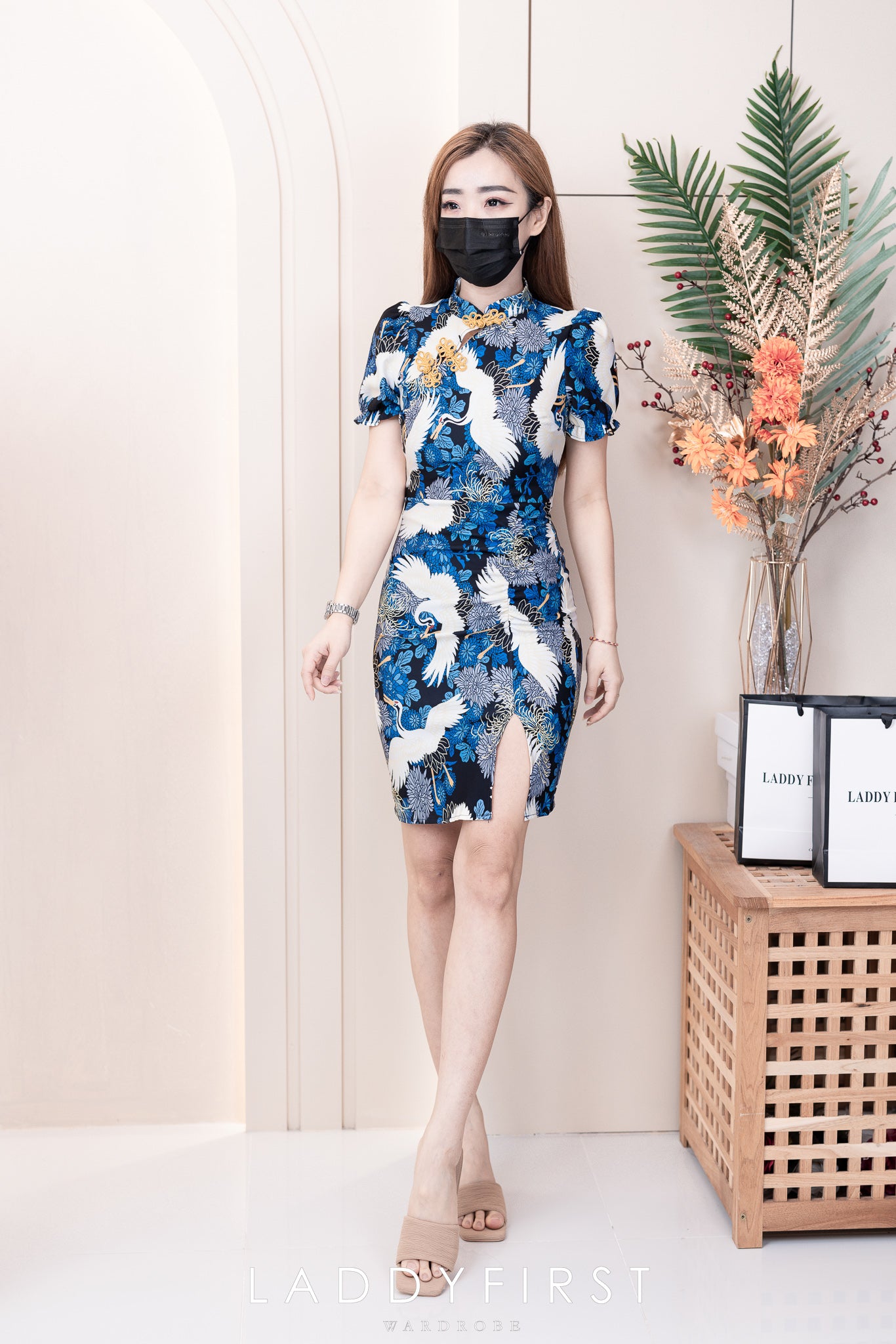 【D3313】独家爆款国潮仙鹤高端唐装旗袍连身裙子【B-R3-C2】